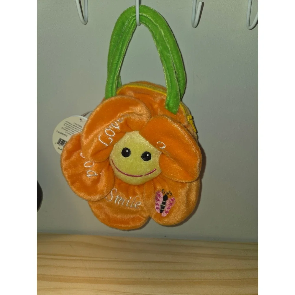 Dicksons Plush Flower Purse Orange Yellow Smile Love Butterfly Novelty Bag NWT